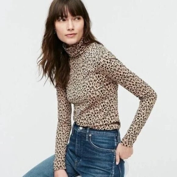 J. Crew Tops - J. Crew Turtleneck Long Sleeve Cheetah Shirt Size S